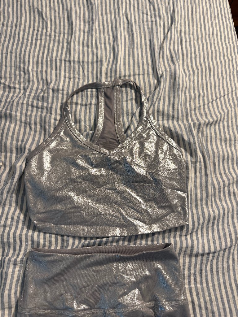 Beyond Yoga Silver Metallic Cropped Yoga Top - Size L